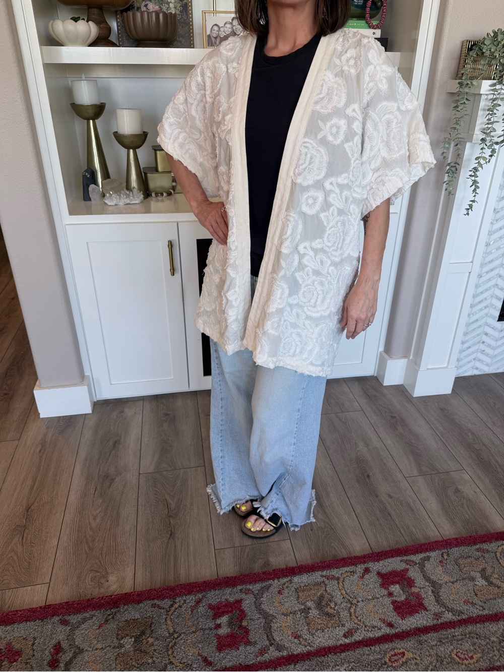 Cream Lace Kimono Jacket - Elegant Open-Front Layering